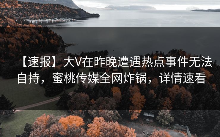 【速报】大V在昨晚遭遇热点事件无法自持，蜜桃传媒全网炸锅，详情速看
