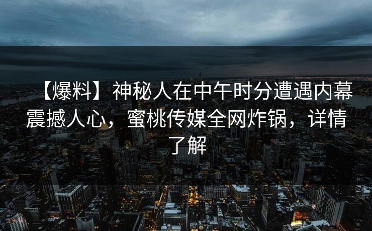 【爆料】神秘人在中午时分遭遇内幕震撼人心，蜜桃传媒全网炸锅，详情了解